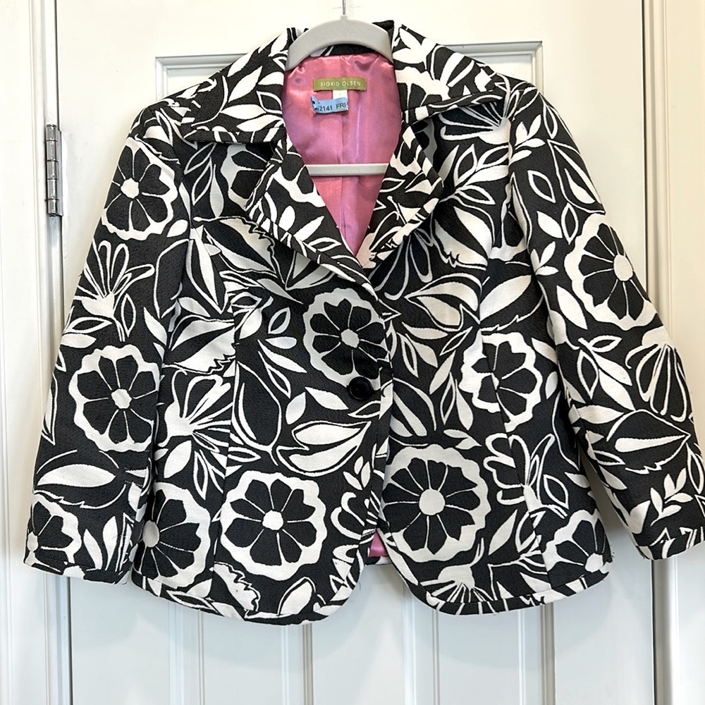 Sigrid Olsen Floral Office or Casual Blazer with Pink Lining sz.4